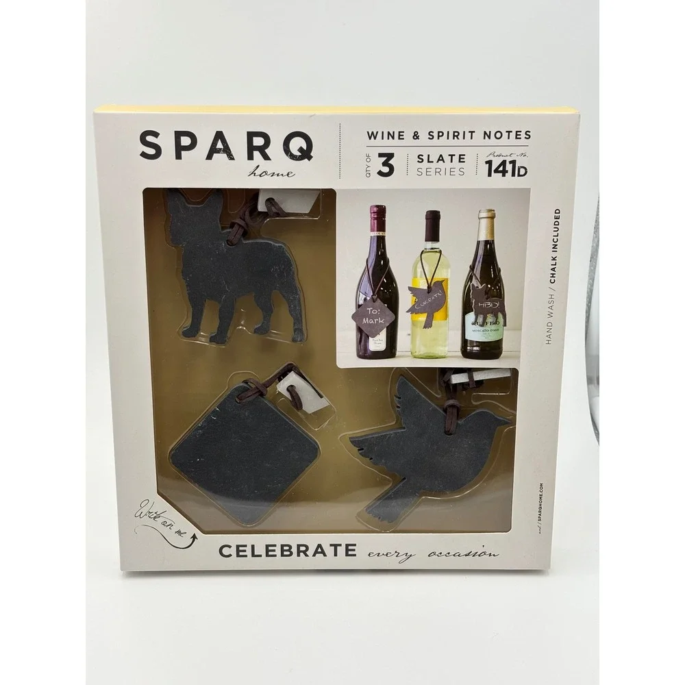 SPARQ Home Slate Wine & Spirit Notes 3-Piece Set Dog Bird Square‎ Tags 141D NEW